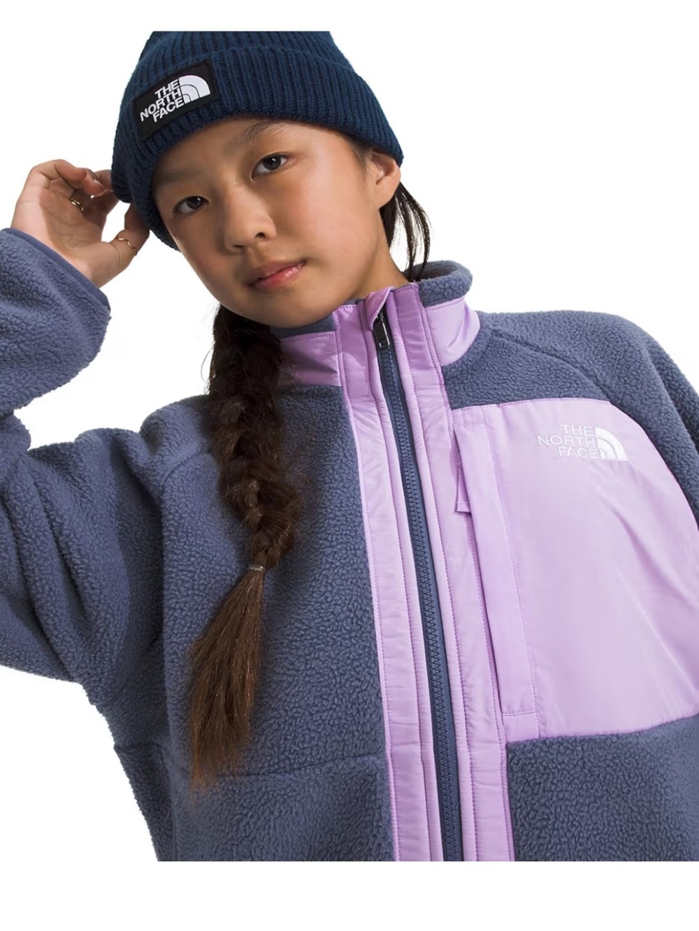The North Face Lavender and Navy Sherpa Fleece Jacket youth size medium